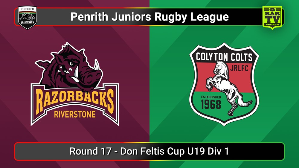 250810-video-Penrith & District Junior Rugby League Round 17 - Don Feltis Cup U19 Div 1 - Riverstone v Colyton Slate Image