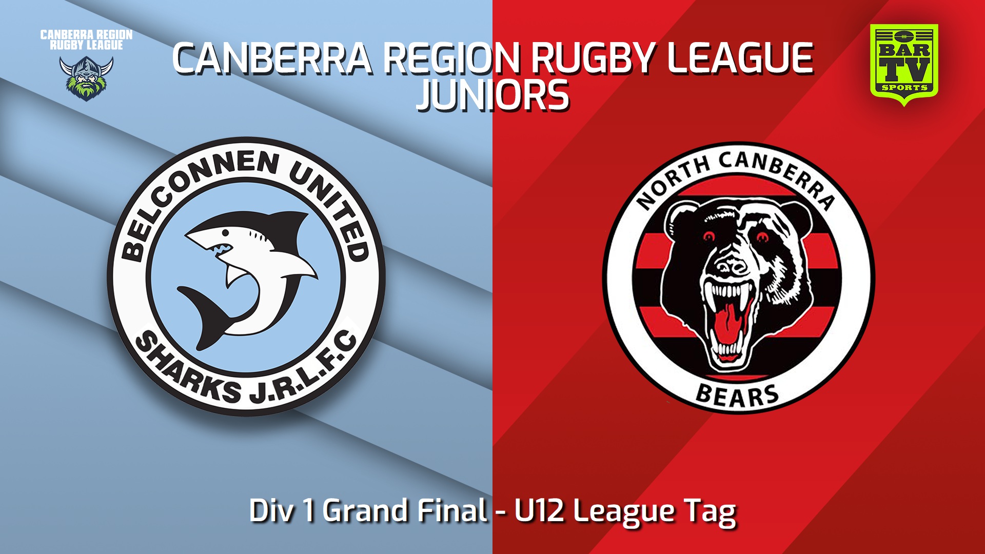 250906-video-Canberra Region Rugby League Juniors Div 1 Grand Final - U12 League Tag - Belconnen United Sharks Juniors v North Canberra Bears Slate Image