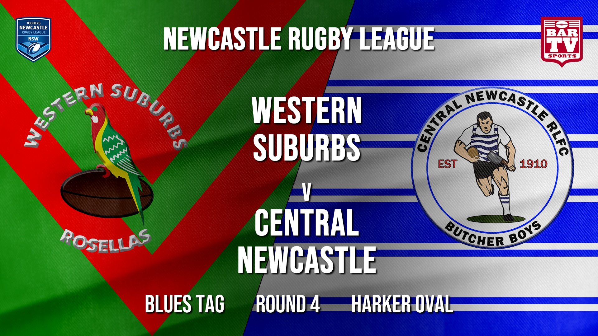 Newcastle Rugby League Round 4 - Blues Tag - Western Suburbs Rosellas v Central Newcastle Slate Image