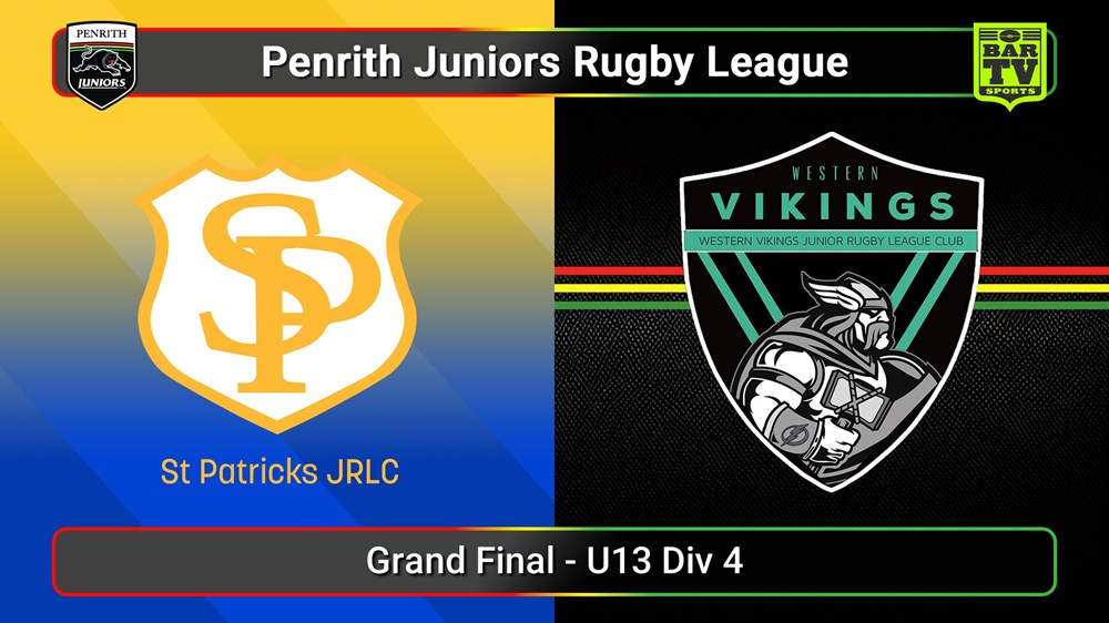 250913-video-Penrith & District Junior Rugby League Grand Final - U13 Div 4B - St Patricks v Western Vikings Slate Image