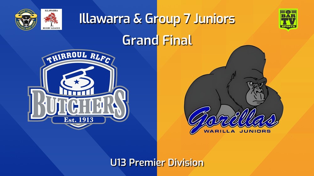 250907-video-Illawarra and Group 7 Merged Juniors Grand Final - U13 Premier Div - Thirroul Butchers v Warilla-Lake South Gorillas Juniors Slate Image