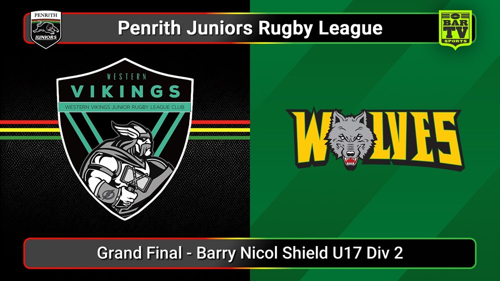 250913-video-Penrith & District Junior Rugby League Grand Final - Barry Nicol Shield U17 Div 2 - Western Vikings v Windsor Wolves Slate Image